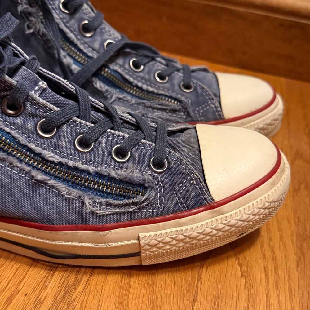 Converse CT Double Zip Distressed Denim High Top Sneakers Limited Edition M 10.5 - Picture 4 of 13